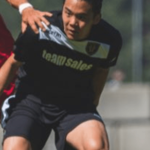 A player wearing a black shirt with a white band across the chest. 